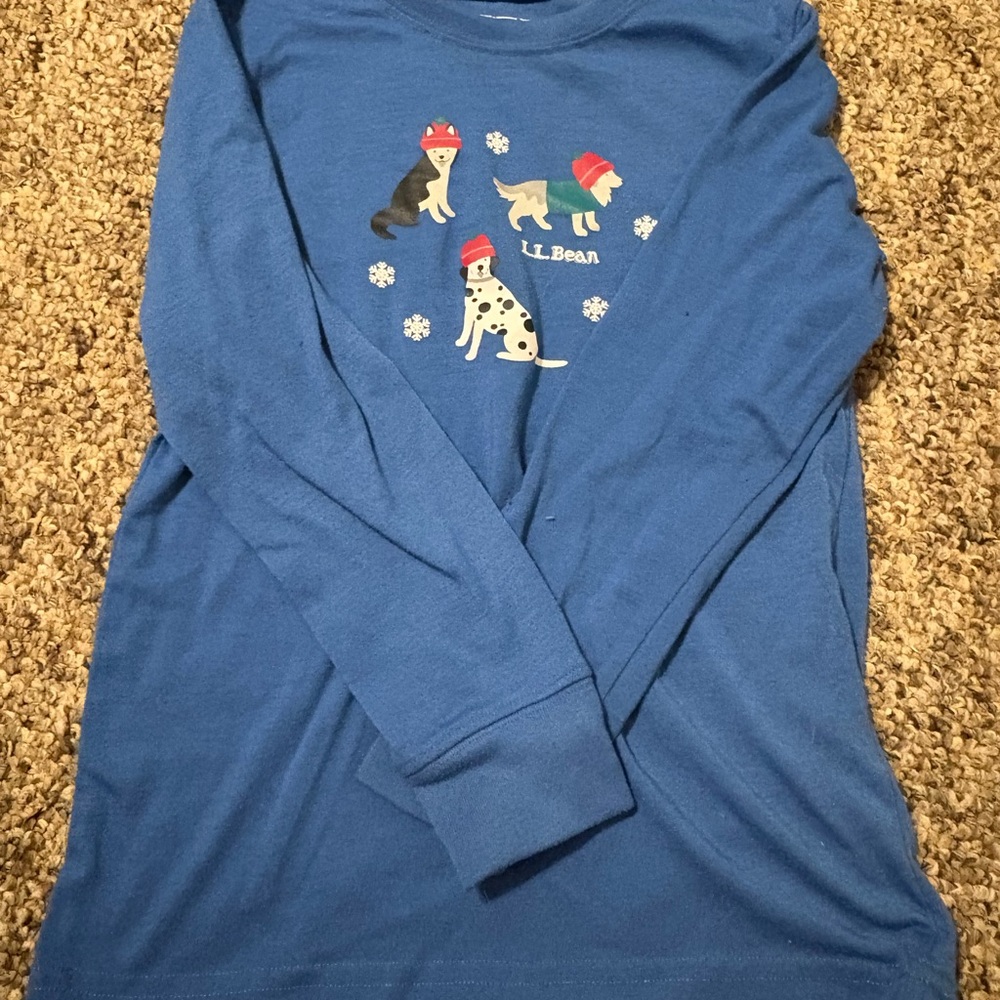 L.L. Bean Kids Blue Shirt with Festive Dog Design